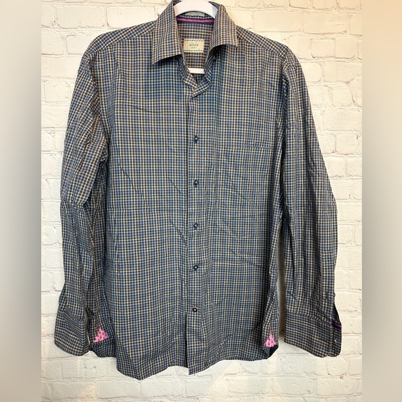 Alara Sport 100% Cotton plaid long sleeve button down shirt, sz S Made in Turkey - Picture 1 of 4